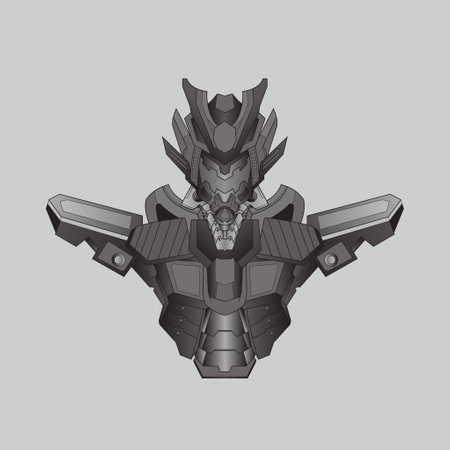 black and white warrior cyborg robot knight in the sacred geometry ornaments background, Perfect for tattoosのイラスト素材