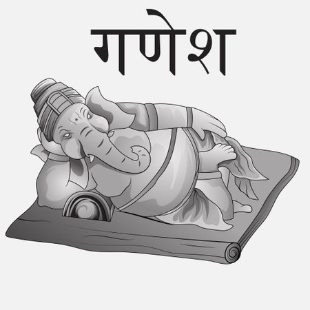 indian Ganesh Puja linear style icon black and white. Hand Drawn Sketch Vector illustration.のイラスト素材