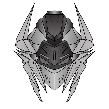 futuristic Black and white Head mecha Robot warrior for T-Shirt Design, Sticker, Poster, Tattooのイラスト素材