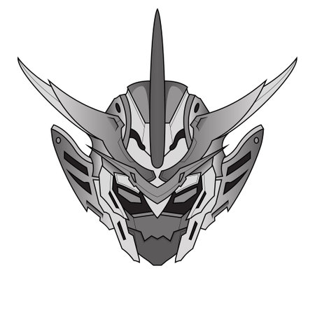 futuristic Black and white Head mecha Robot warrior for T-Shirt Design, Sticker, Poster, Tattooのイラスト素材