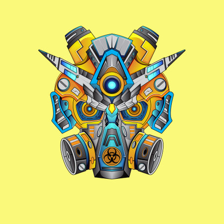 Head Mecha cyberpunk warrior robot llustration for t shirt or badgeのイラスト素材