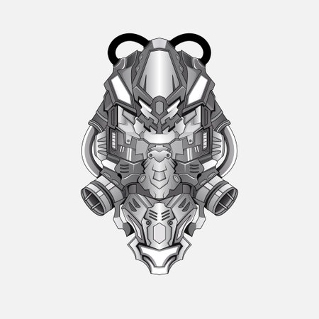 Costum robot head t shirt illustration black and white sketch. mecha head logo Mecha Head Illustrationのイラスト素材