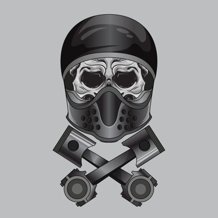 Vintage helmet motorcycle for skull head with cross piston illustration design element for tshirtのイラスト素材