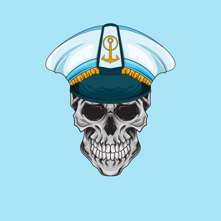 Ship Captain Pirate seama n with skull face element design Retro poster.のイラスト素材