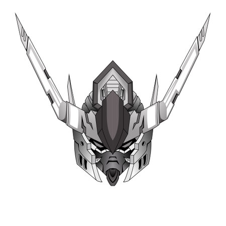 Hand Drawn outline Warrior Head Robot for tattoos or design elementのイラスト素材