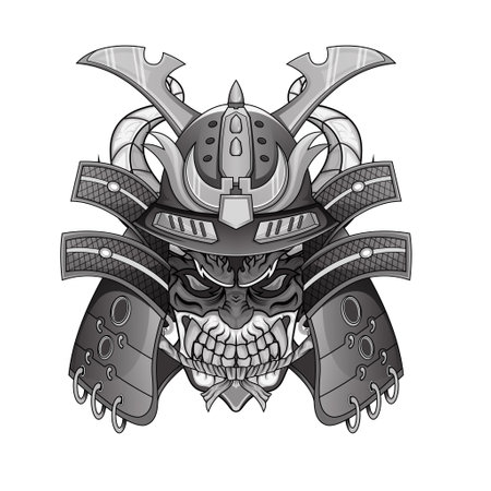 Illustration of an oni mask devil foor tattoos black and white scary japanese demon maskの写真素材
