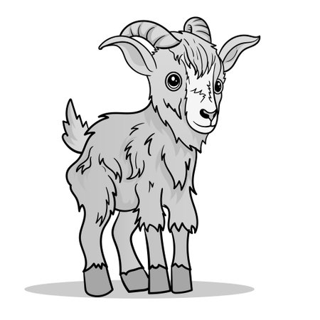 Cute Goat Cartoon Coloring Page Isolated for Kidsのイラスト素材
