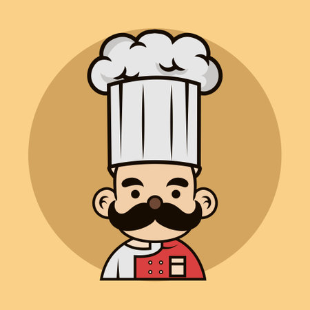 Cartoon Chef logo Mascot n a cooking hat Yummy concept Cooking, restaurant or cafe logoのイラスト素材