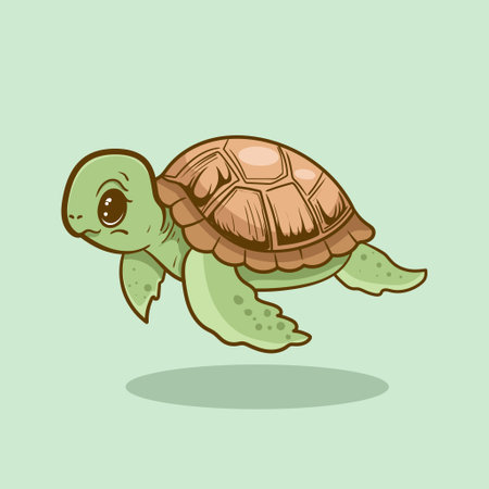 Happy cute turtle walking with smile for mascot, sticker, coloring book, children book, sign, icon, or any design you wantのイラスト素材
