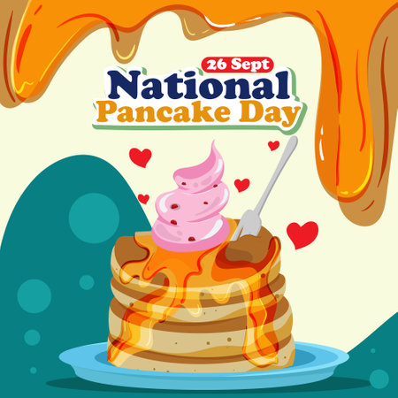 National Pancake Day design banner celebration. Pancakes with syrup and butter good for promotion designのイラスト素材