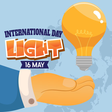 Banner international day of light good for international day of light celebration 16 may the Importance Use of Lamp in Flat Cartoon Template for background, banner, card, poster.のイラスト素材