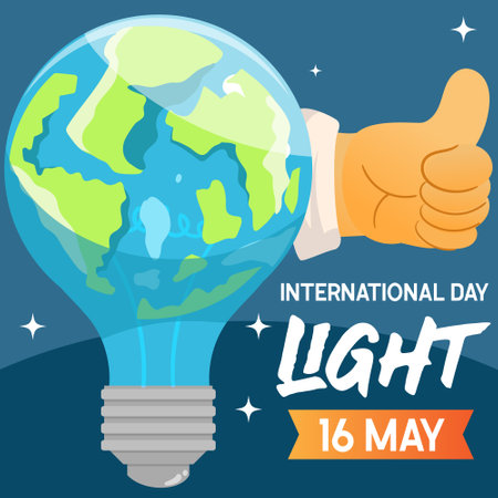 Banner international day of light good for international day of light celebration 16 may the Importance Use of Lamp in Flat Cartoon Template for background, banner, card, poster.のイラスト素材