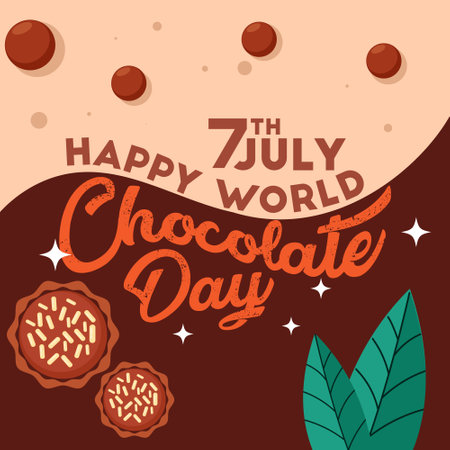 World Chocolate Day July 7 Poster chocolate bars, chocolate truffle, chocolate bombs, and sprinkles for celebration Design for a banner, poster, or postcard, background.のイラスト素材