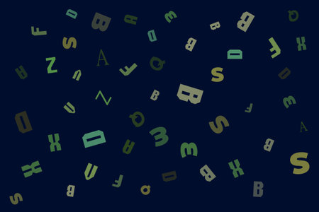 Abstract Alphabet geometric pattern letters Random layout on dark background. Gift wrapping paper. Bed sheets and interior. School and learning theme or poster y2kのイラスト素材