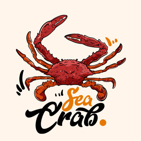 Illustration Hand drawn King crab and text Sea Crab for design apparel tattoos or merchandise elementのイラスト素材
