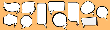Retro empty comic bubbles and elements set with Line black and white s on solid background Vintage...