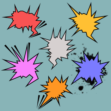 set of comic speech bubbles and elements balloon communication message set with black halftone shadows pop art style on isolated backgroundのイラスト素材