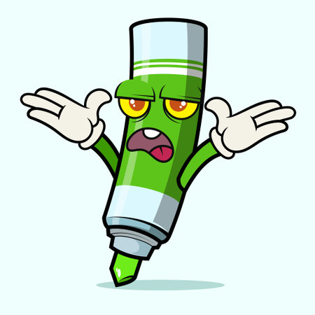 Mascot Groovy trendy retro trippy psychedelic confused green marker character cartoon for element designのイラスト素材