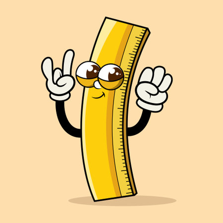 Mascot Groovy trendy retro trippy psychedelic confused yellow ruler character cartoon for element designのイラスト素材