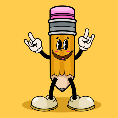 Mascot Groovy trendy retro trippy psychedelic pencil character cartoon for element designのイラスト素材