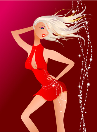 dancing woman in a red dressのイラスト素材
