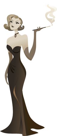 Seductive blond girl in a long black dress - vintage style