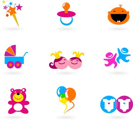Set of colorful icons / logos around childhood themeのイラスト素材