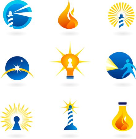Collection of light and fire icons and logosのイラスト素材