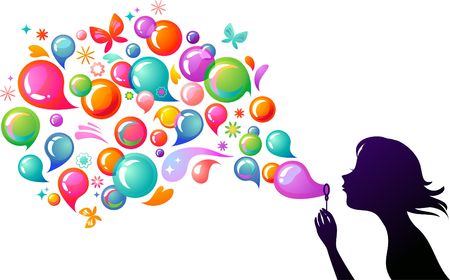 Young girl blowing soap bubblesのイラスト素材