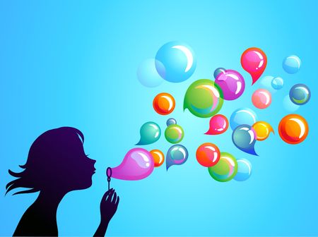 Young girl blowing soap bubblesの販売画像