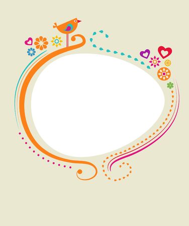 Greeting card template with floral frame and a birdのイラスト素材