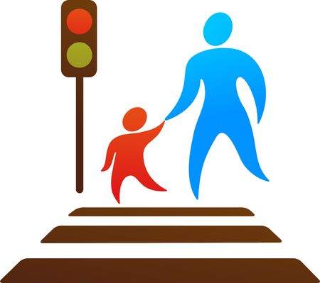 Pictogram of parent and child crossing the streetのイラスト素材