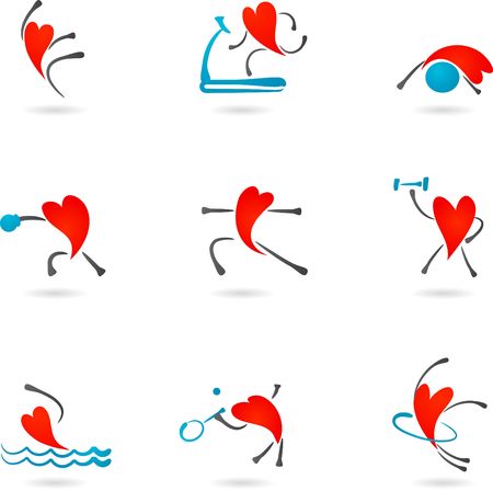 Collection of fitness icons with heart characterのイラスト素材
