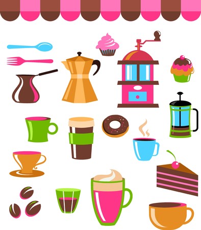 Coffee shop colourful icon setのイラスト素材