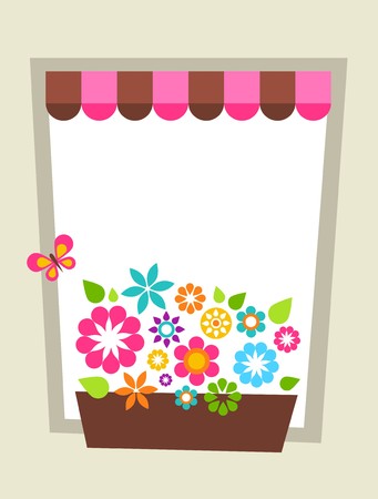 Greeting card template with window-shaped card template floral frame のイラスト素材