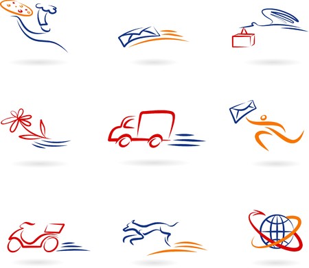 Collection of delivery and post icons and logosのイラスト素材
