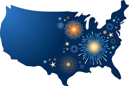 USA map outline with fireworksのイラスト素材