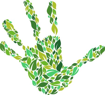 Green hand made from leaves patternのイラスト素材