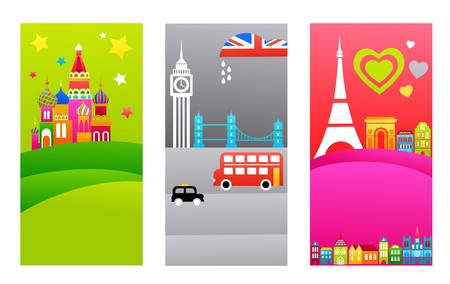 Three tourist backgrounds with European travel destinationsのイラスト素材