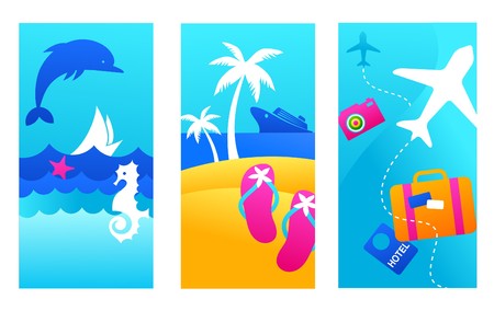 Three colorful summer vacation backgroundsのイラスト素材