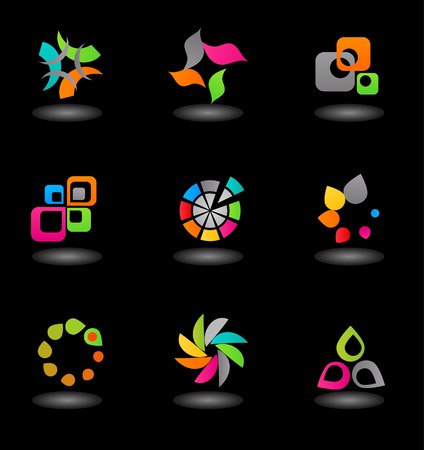 collection of colorful abstract icons on  black  backgroundのイラスト素材