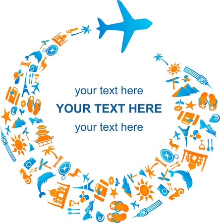 Travel template with airplane trail made from many iconsのイラスト素材