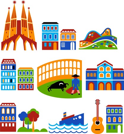 Barcelona - landmarks and attractionsのイラスト素材