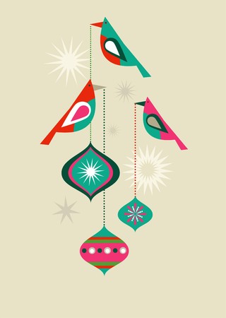Christmas birds with decorative ballsのイラスト素材