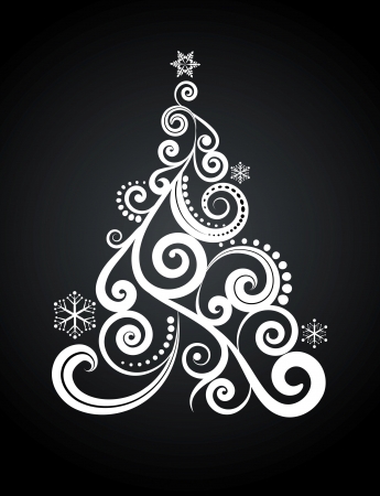White Christmas tree on black backgroundのイラスト素材
