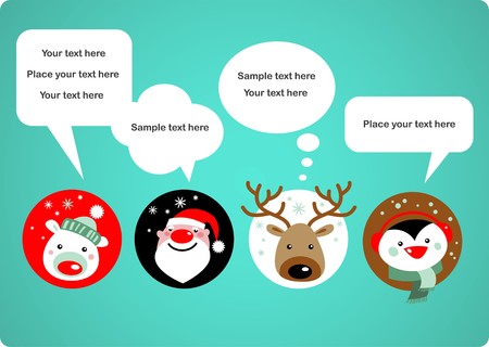 Santa Claus, Rudolph, polar bear and penguin with speech bubbles のイラスト素材