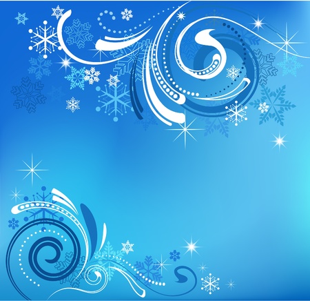 Blue Christmas background with swirls and snowflakesのイラスト素材