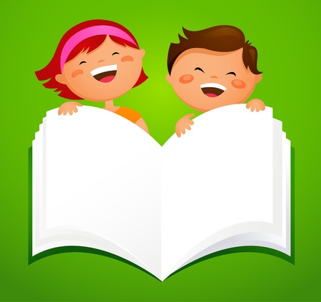 back to school - kids with an open bookのイラスト素材