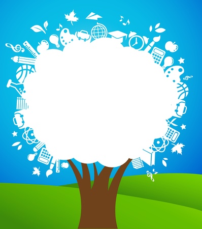 back to school - tree with education iconsのイラスト素材