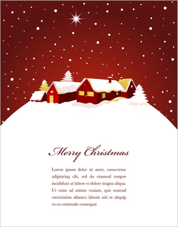 Christmas card with night town and snow のイラスト素材